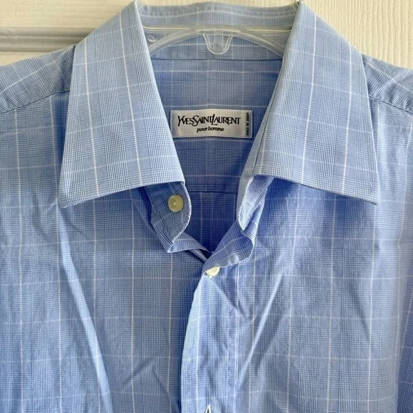 Yves Saint Laurent Long Sleeve Shirt, Blue, Size 17 1/2, 44